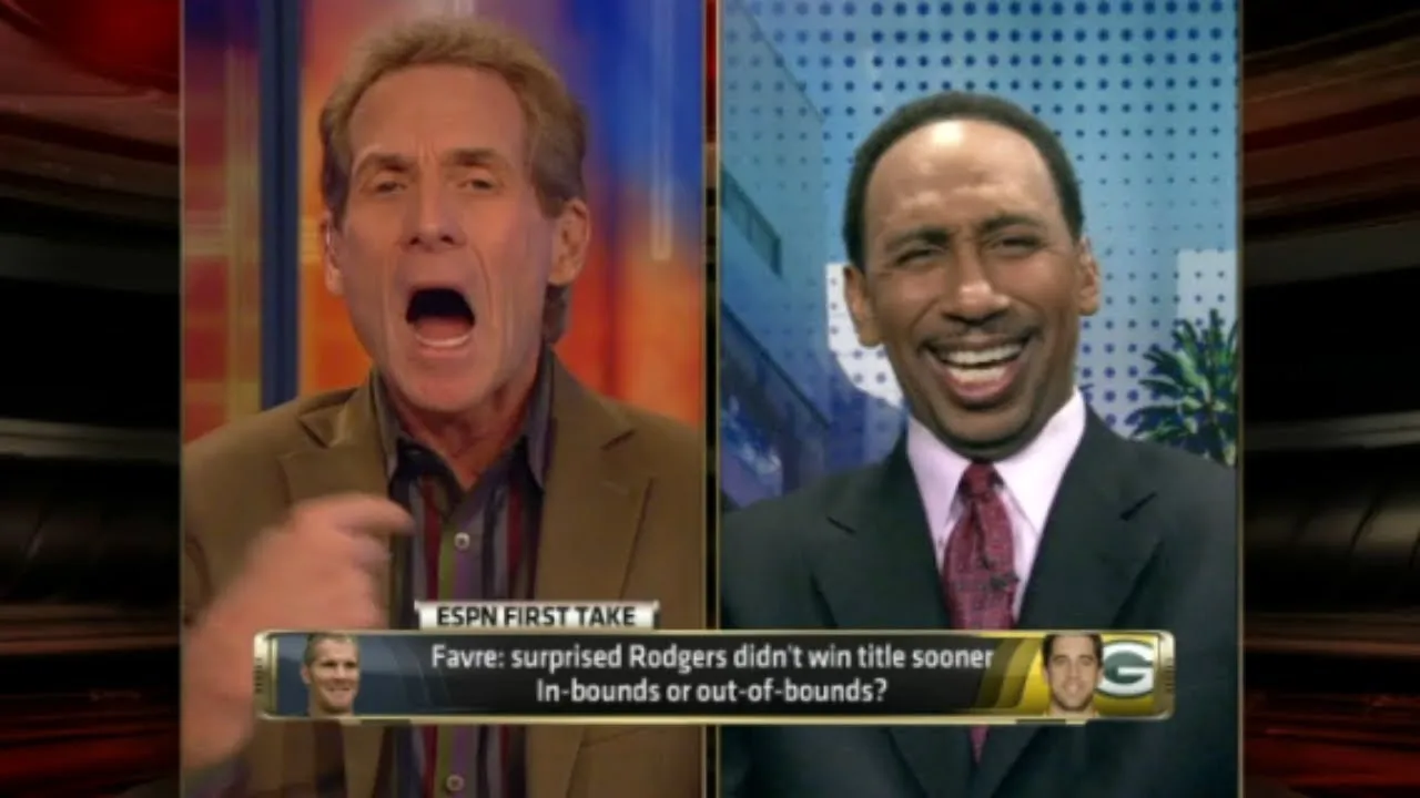 Skip Bayless and Stephen A. Smith on the ESPN First Take set