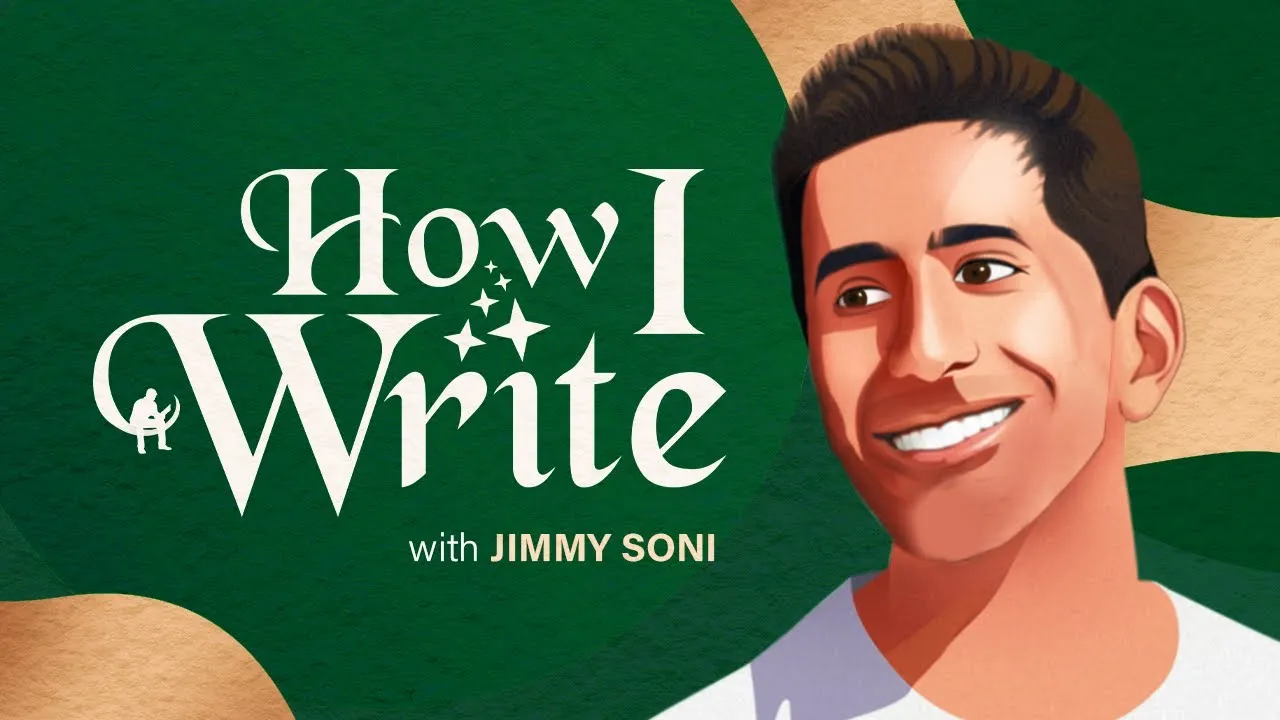 Original How I Write thumbnail, Jimmy Soni with illustrated cartoon art